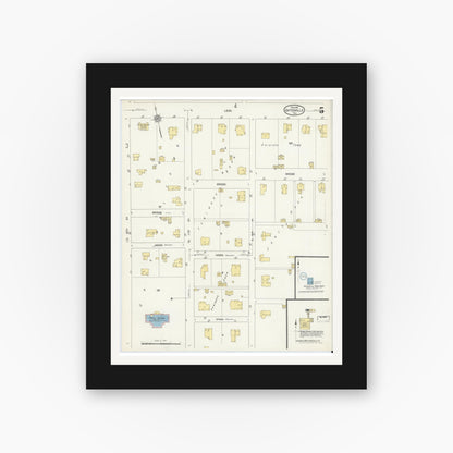Old map wall art mockup — black gallery frame with white mat — Sanborn Fire Insurance Map from Gatesville, Coryell County, Texas (1912), Sheet #0005