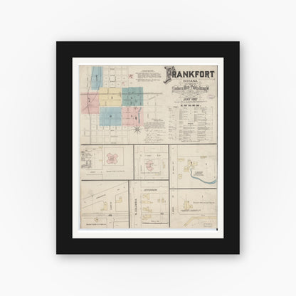 Old map wall art mockup — black gallery frame with white mat — Sanborn Fire Insurance Map from Frankfort, Clinton County, Indiana (1887) - Complete Map Set