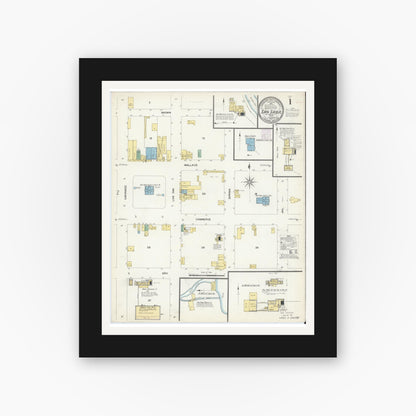 Old map wall art mockup — black gallery frame with white mat — Sanborn Fire Insurance Map from San Saba, San Saba County, Texas (1907) - Complete Map Set