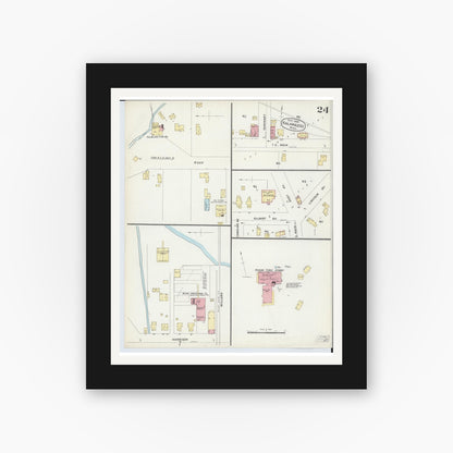 Old map wall art mockup — black gallery frame with white mat — Sanborn Fire Insurance Map from Kalamazoo, Kalamazoo County, Michigan (1896), Sheet #0024