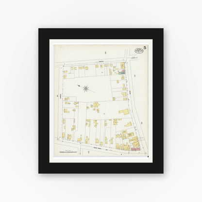 Old map wall art mockup — black gallery frame with white mat — Sanborn Fire Insurance Map from Babylon, Suffolk County, New York (1902), Sheet #0005