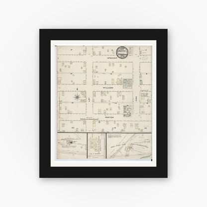 Old map wall art mockup — black gallery frame with white mat — Sanborn Fire Insurance Map from Stambaugh, Iron County, Michigan (1884), Sheet #0001