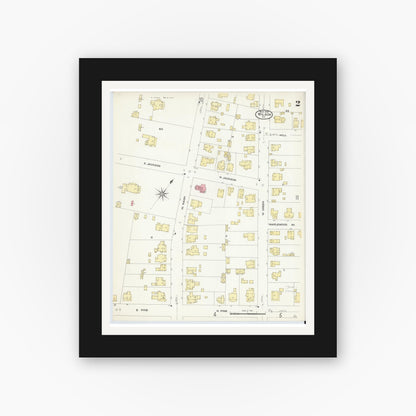 Old map wall art mockup — black gallery frame with white mat — Sanborn Fire Insurance Map from Wilson, Wilson County, North Carolina (1908), Sheet #0002