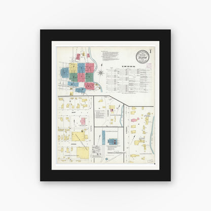 Old map wall art mockup — black gallery frame with white mat — Sanborn Fire Insurance Map from Decatur, Adams County, Indiana (1907) - Complete Map Set