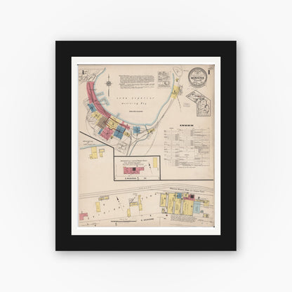 Old map wall art mockup — black gallery frame with white mat — Sanborn Fire Insurance Map from Munising, Alger County, Michigan (1923), Sheet #0001