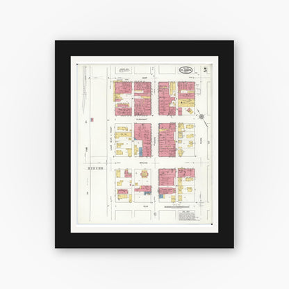 Old map wall art mockup — black gallery frame with white mat — Sanborn Fire Insurance Map from Saint Joseph, Berrien County, Michigan (1921), Sheet #0005