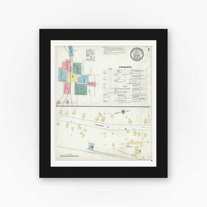 Old map wall art mockup — black gallery frame with white mat — Sanborn Fire Insurance Map from Avon, Livingston County, New York (1910), Sheet #0001