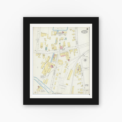 Old map wall art mockup — black gallery frame with white mat — Sanborn Fire Insurance Map from Hudson, Middlesex County, Massachusetts (1894), Sheet #0003