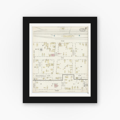 Old map wall art mockup — black gallery frame with white mat — Sanborn Fire Insurance Map from Olean, Cattaraugus County, New York (1886) - Complete Map Set