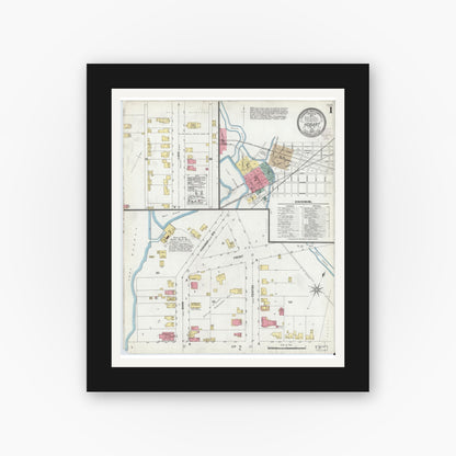 Old map wall art mockup — black gallery frame with white mat — Sanborn Fire Insurance Map from Hobart, Lake County, Indiana (1902) - Complete Map Set