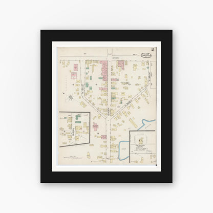 Old map wall art mockup — black gallery frame with white mat — Sanborn Fire Insurance Map from Hampton, Independent Cities, Virginia (1885), Sheet #0002