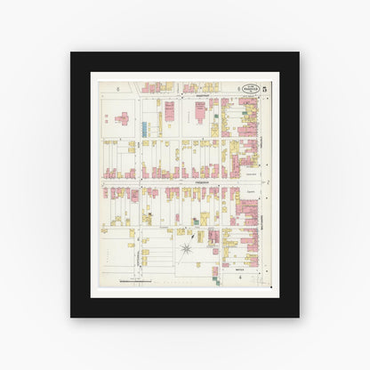 Old map wall art mockup — black gallery frame with white mat — Sanborn Fire Insurance Map from Hanover, York County, Pennsylvania (1902), Sheet #0005