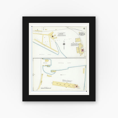 Old map wall art mockup — black gallery frame with white mat — Sanborn Fire Insurance Map from Frankfort, Benzie County, Michigan (1911), Sheet #0006