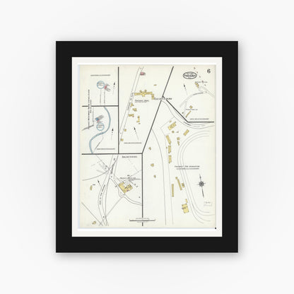 Old map wall art mockup — black gallery frame with white mat — Sanborn Fire Insurance Map from Pinehurst, Moore County, North Carolina (1920), Sheet #0006