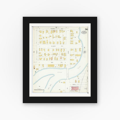 Old map wall art mockup — black gallery frame with white mat — Sanborn Fire Insurance Map from Lansing, Ingham County, Michigan (1906), Sheet #0030