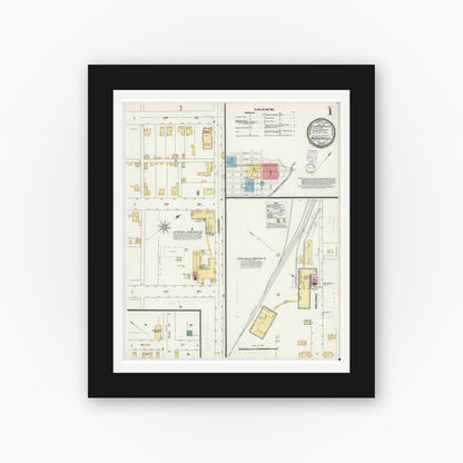 Old map wall art mockup — black gallery frame with white mat — Sanborn Fire Insurance Map from Hughesville, Lycoming County, Pennsylvania (1901), Sheet #0001