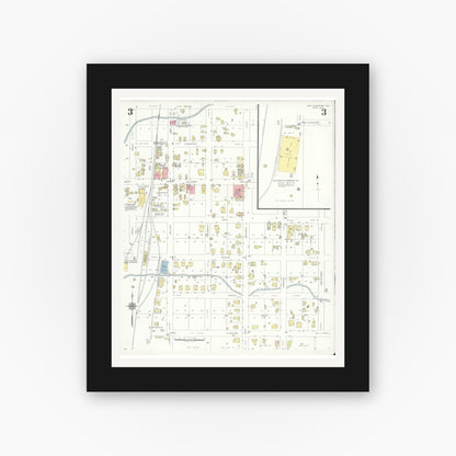Old map wall art mockup — black gallery frame with white mat — Sanborn Fire Insurance Map from San Augustine, San Augustine County, Texas (1937), Sheet #0003