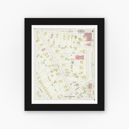 Old map wall art mockup — black gallery frame with white mat — Sanborn Fire Insurance Map from Painesville, Lake County, Ohio (1898), Sheet #0004