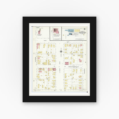 Old map wall art mockup — black gallery frame with white mat — Sanborn Fire Insurance Map from Port Clinton, Ottawa County, Ohio (1910), Sheet #0003