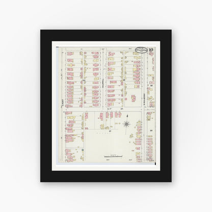 Old map wall art mockup — black gallery frame with white mat — Sanborn Fire Insurance Map from Chillicothe, Ross County, Ohio (1890), Sheet #0010