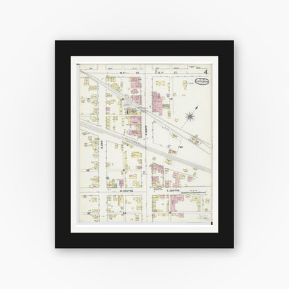 Old map wall art mockup — black gallery frame with white mat — Sanborn Fire Insurance Map from London, Madison County, Ohio (1890), Sheet #0004