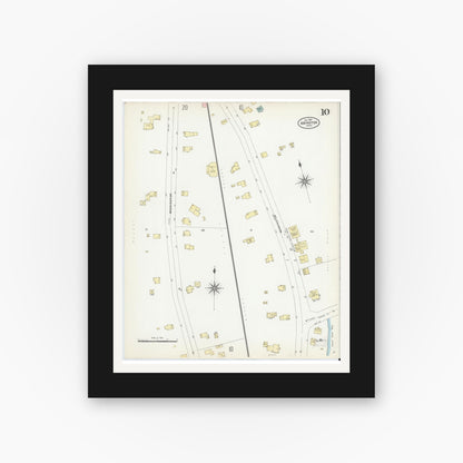 Old map wall art mockup — black gallery frame with white mat — Sanborn Fire Insurance Map from Abington, Plymouth County, Massachusetts (1907), Sheet #0010