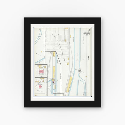 Old map wall art mockup — black gallery frame with white mat — Sanborn Fire Insurance Map from Benton Harbor, Berrien County, Michigan (1900), Sheet #0008