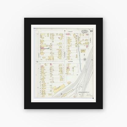 Old map wall art mockup — black gallery frame with white mat — Sanborn Fire Insurance Map from Galion, Crawford County, Ohio (1897), Sheet #0010