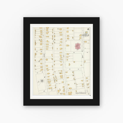 Old map wall art mockup — black gallery frame with white mat — Sanborn Fire Insurance Map from Reynoldsville, Jefferson County, Pennsylvania (1901), Sheet #0006