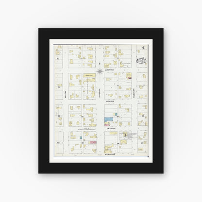 Old map wall art mockup — black gallery frame with white mat — Sanborn Fire Insurance Map from Tomah, Monroe County, Wisconsin (1891), Sheet #0004