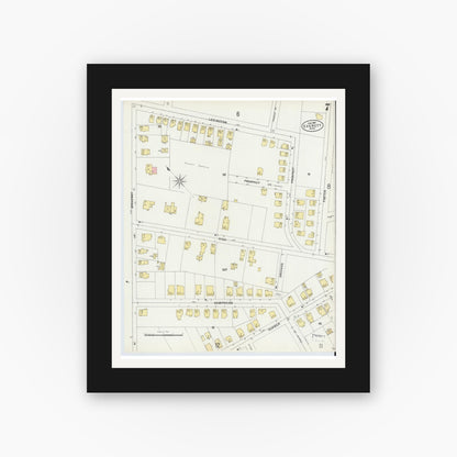 Old map wall art mockup — black gallery frame with white mat — Sanborn Fire Insurance Map from Everett, Middlesex County, Massachusetts (1897), Sheet #0007