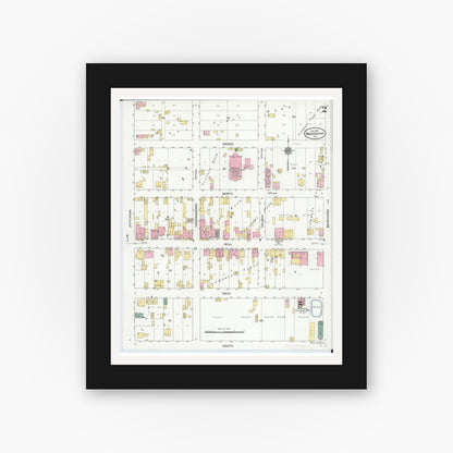Old map wall art mockup — black gallery frame with white mat — Sanborn Fire Insurance Map from Mascoutah, Saint Clair County, Illinois (1910), Sheet #0002