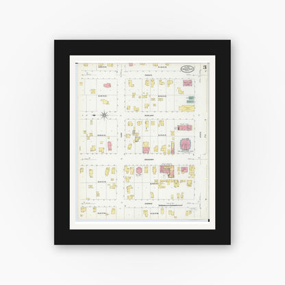 Old map wall art mockup — black gallery frame with white mat — Sanborn Fire Insurance Map from Cassopolis, Cass County, Michigan (1909), Sheet #0003