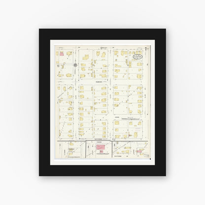 Old map wall art mockup — black gallery frame with white mat — Sanborn Fire Insurance Map from Clinton, Vermillion County, Indiana (1910), Sheet #0007