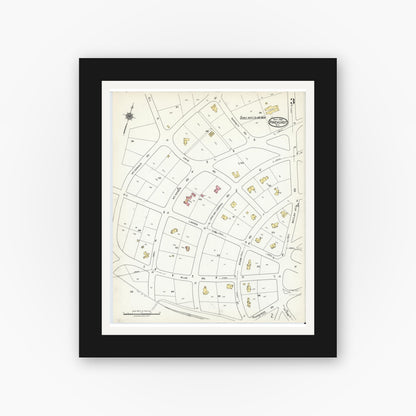 Old map wall art mockup — black gallery frame with white mat — Sanborn Fire Insurance Map from Pinehurst, Moore County, North Carolina (1920), Sheet #0003