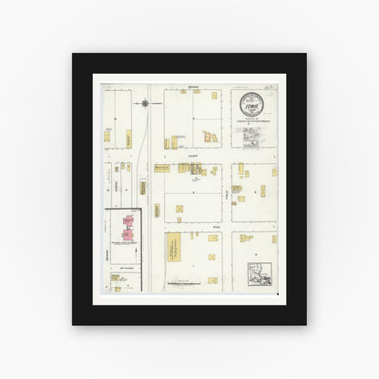 Old map wall art mockup — black gallery frame with white mat — Sanborn Fire Insurance Map from Iowa, Calcasieu Parish, Louisiana (1920), Sheet #0001