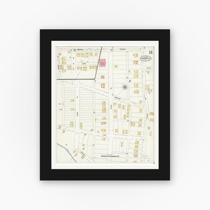 Old map wall art mockup — black gallery frame with white mat — Sanborn Fire Insurance Map from Coraopolis, Allegheny County, Pennsylvania (1906), Sheet #0011