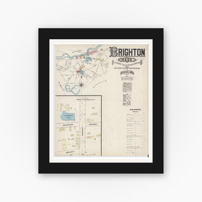 Old map wall art mockup — black gallery frame with white mat — Sanborn Fire Insurance Map from Brighton, Suffolk County, Massachusetts (1884), Sheet #0001