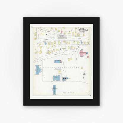Old map wall art mockup — black gallery frame with white mat — Sanborn Fire Insurance Map from Kankakee, Kankakee County, Illinois (1914), Sheet #0034