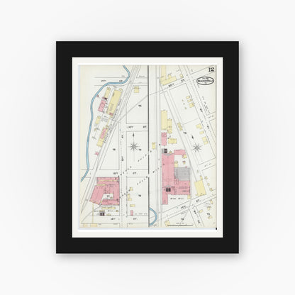 Old map wall art mockup — black gallery frame with white mat — Sanborn Fire Insurance Map from Beaver Falls, Beaver County, Pennsylvania (1891), Sheet #0012