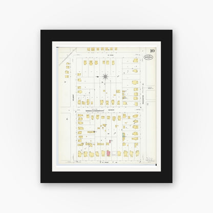 Old map wall art mockup — black gallery frame with white mat — Sanborn Fire Insurance Map from Warren, Trumbull County, Ohio (1908), Sheet #0010