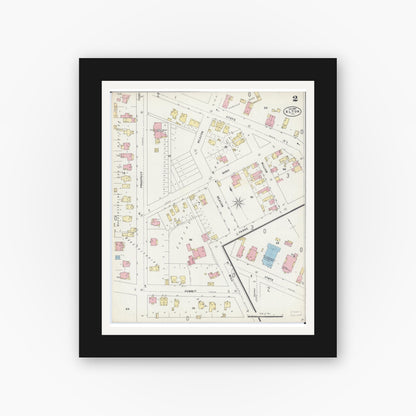 Old map wall art mockup — black gallery frame with white mat — Sanborn Fire Insurance Map from Alton, Madison County, Illinois (1897), Sheet #0002