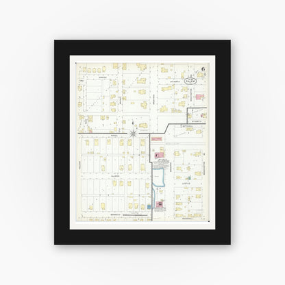 Old map wall art mockup — black gallery frame with white mat — Sanborn Fire Insurance Map from Salem, Marion County, Illinois (1908), Sheet #0006