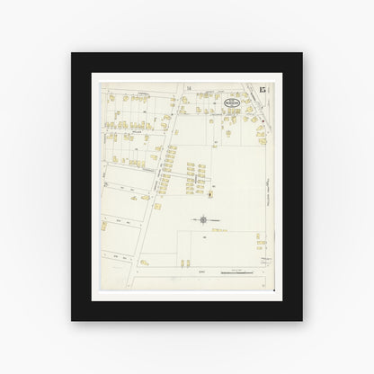 Old map wall art mockup — black gallery frame with white mat — Sanborn Fire Insurance Map from New Bern, Craven County, North Carolina (1913), Sheet #0015