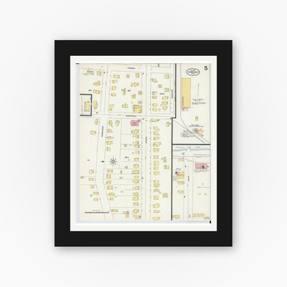 Old map wall art mockup — black gallery frame with white mat — Sanborn Fire Insurance Map from Conneaut, Ashtabula County, Ohio (1898), Sheet #0005