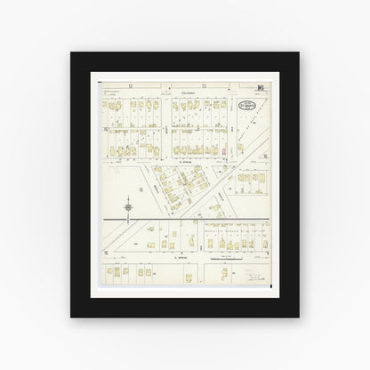 Old map wall art mockup — black gallery frame with white mat — Sanborn Fire Insurance Map from Saint Marys, Auglaize County, Ohio (1914), Sheet #0016