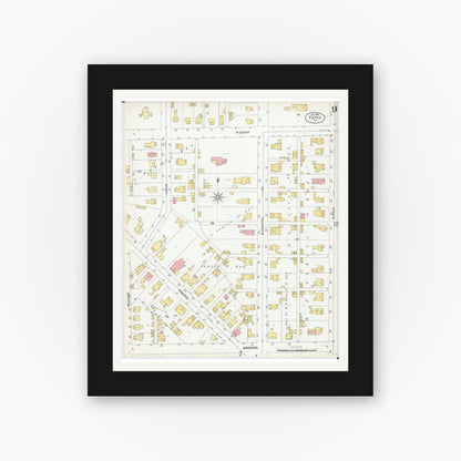 Old map wall art mockup — black gallery frame with white mat — Sanborn Fire Insurance Map from Paris, Edgar County, Illinois (1900), Sheet #0009
