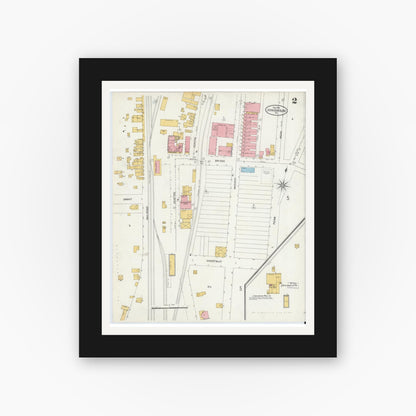 Old map wall art mockup — black gallery frame with white mat — Sanborn Fire Insurance Map from Johnsonburg, Elk County, Pennsylvania (1904), Sheet #0002