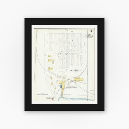 Old map wall art mockup — black gallery frame with white mat — Sanborn Fire Insurance Map from Iron River, Bayfield County, Wisconsin (1898), Sheet #0002