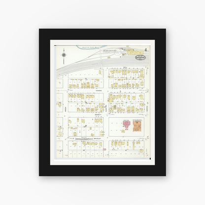 Old map wall art mockup — black gallery frame with white mat — Sanborn Fire Insurance Map from Bridgeport, Belmont County, Ohio (1917), Sheet #0004